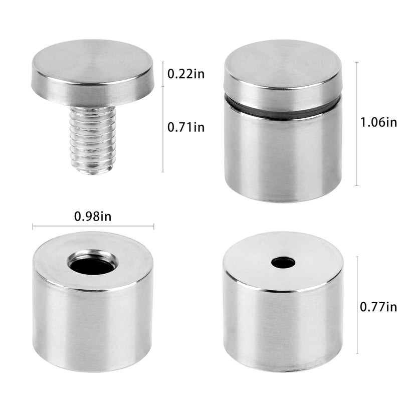 AOUVES Standoff Screws for Acrylic 1 x 1 inch Stainless Steel Wall Sign Silver Standoff Mounting Hardware 20 Pack - Image 3